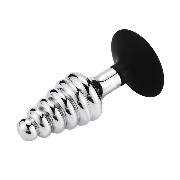 Spiral Metal Butt Plug with Silicone Cup Base