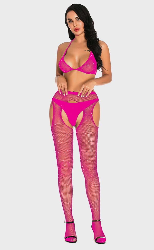 Crystal Suspender Fishnet Pantyhose Sets