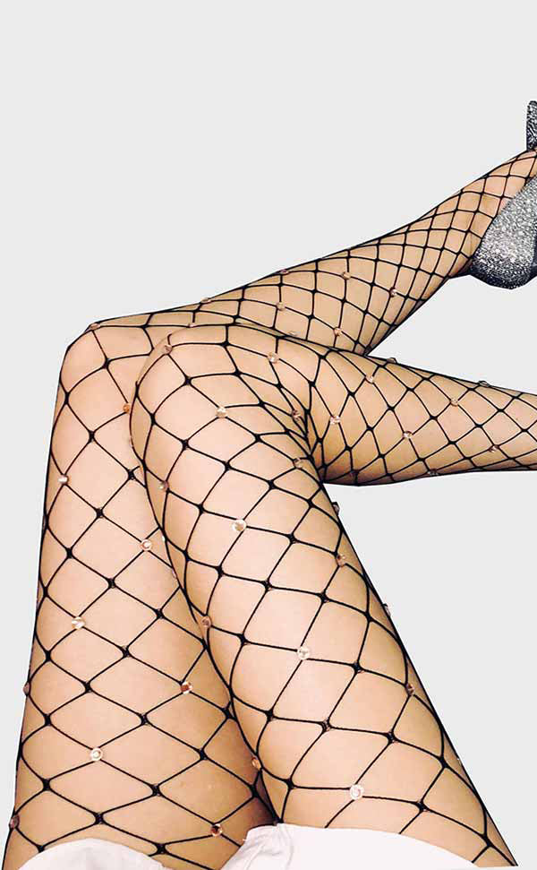 Fence Net Champagne Rhinestone Pantyhose