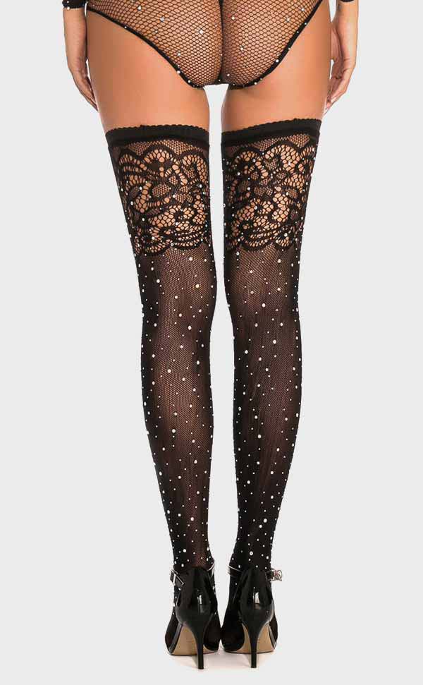 Jacquard Lace Rhinestone Thigh Highs