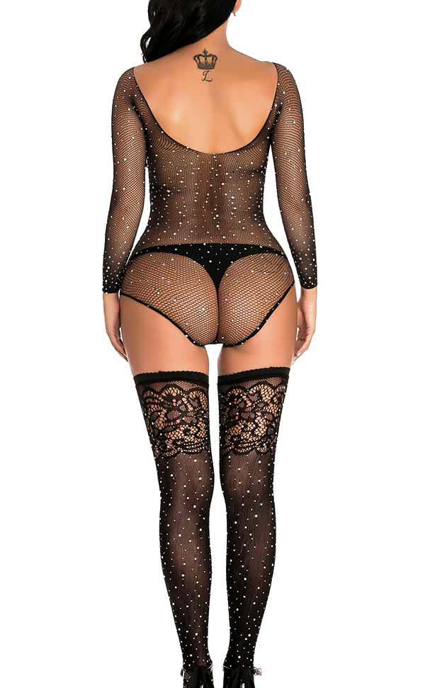 Rhinestone Fishnet Bodysuit Sets