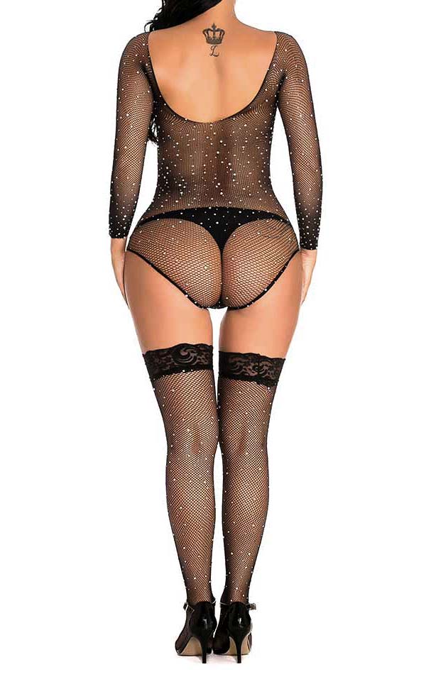 Rhinestone Fishnet Lace Thigh Highs Set