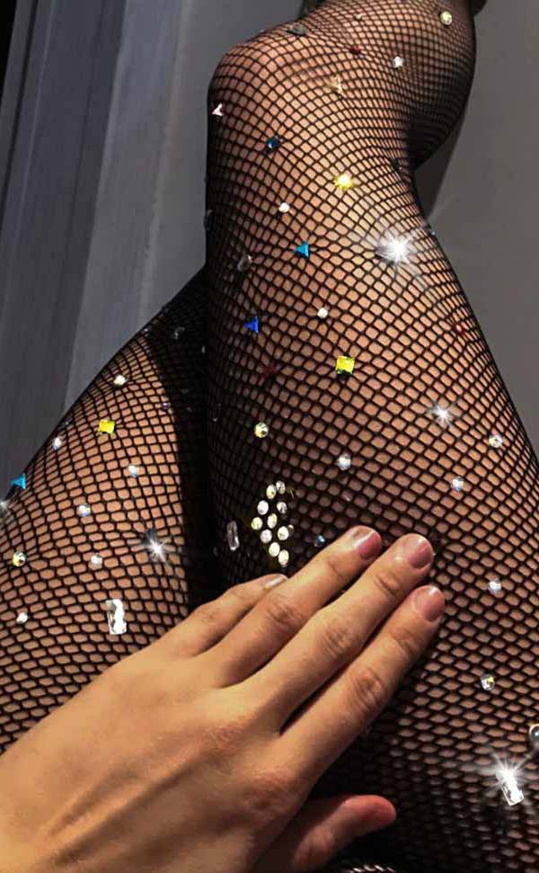 Colorful Rhinestone Fishnet Pantyhose