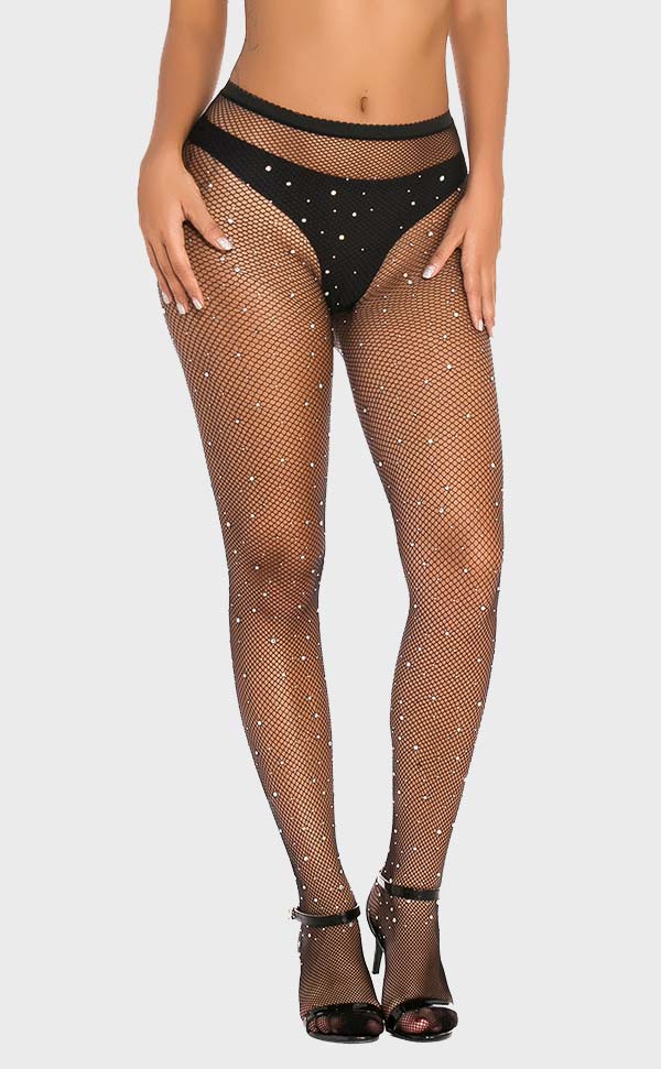 High Waist Rhinestone Fishnet Pantyhose