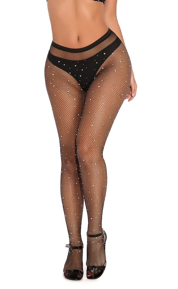 High Waist Rhinestone Fishnet Pantyhose