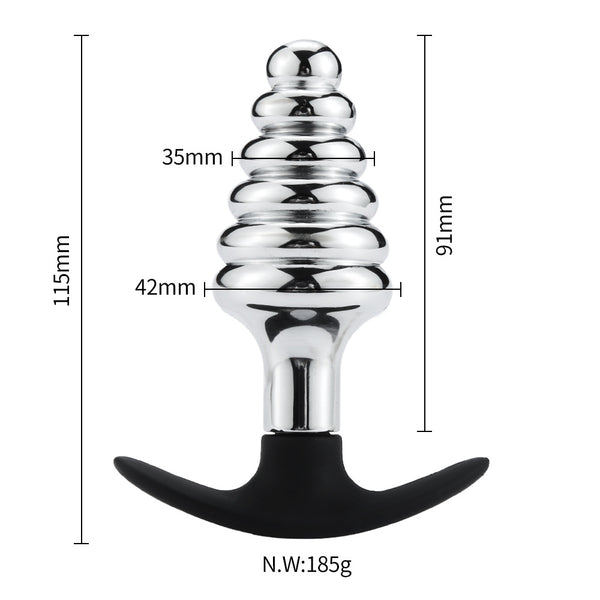 Spiral Metal Butt Plug with Silicone Anchor Base