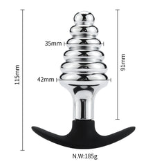 Spiral Metal Butt Plug with Silicone Anchor Base