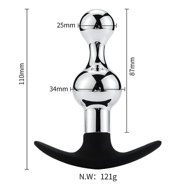 Small-Hourglass Metal Butt Plug with Silicone Anchor Base