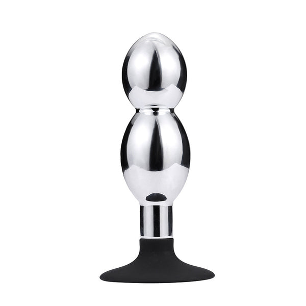 Large-Hourglass Metal Butt Plug with Silicone Cup Base