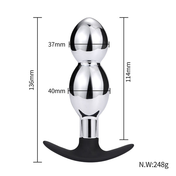 Large-Hourglass Metal Butt Plug with Silicone Anchor Base