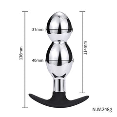 Large-Hourglass Metal Butt Plug with Silicone Anchor Base