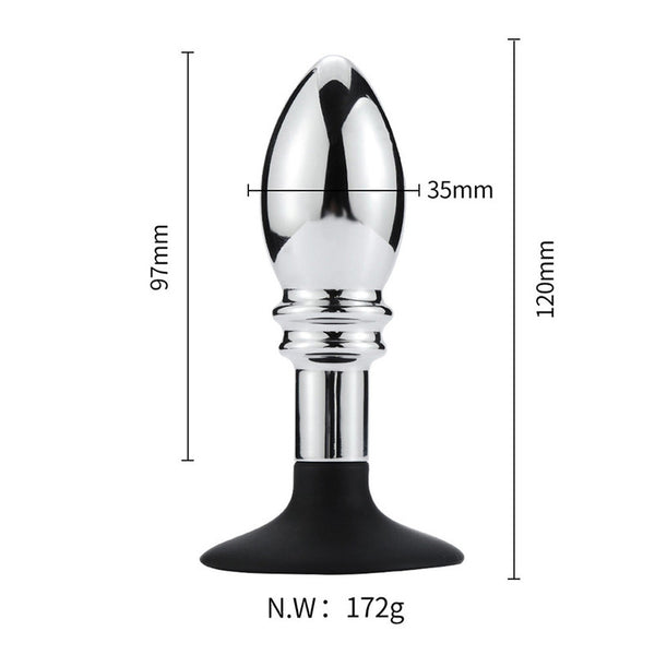 Bulb-Shaped Metal Butt Plug with Silicone Cup Base