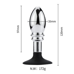 Bulb-Shaped Metal Butt Plug with Silicone Cup Base