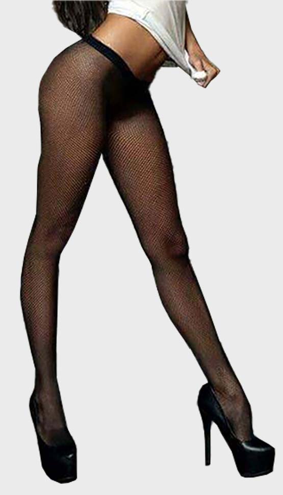 Seamed Crystal Fishnet Tights Cuban Heel