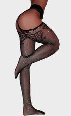 Cut-Out Rhinestone Fishnet Tights