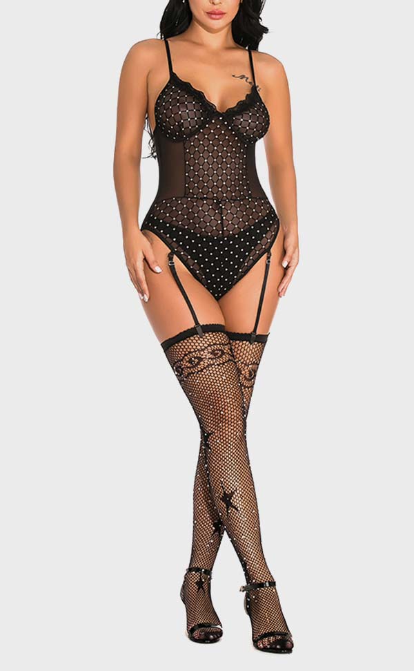 Diamond Net Rhinestone Bodysuit Sets