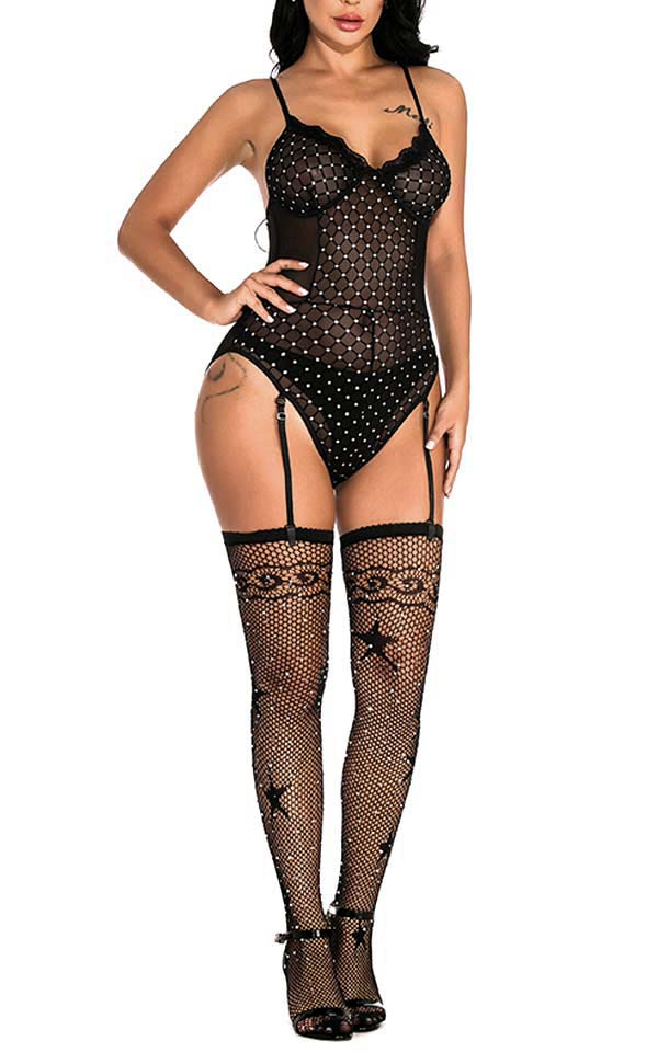 Diamond Net Rhinestone Bodysuit Sets