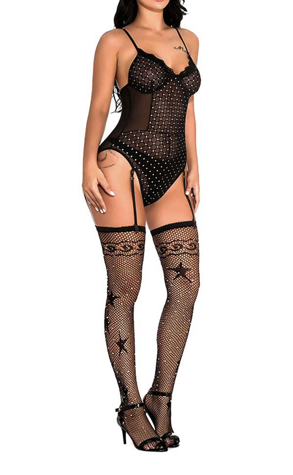 Diamond Net Rhinestone Bodysuit Sets