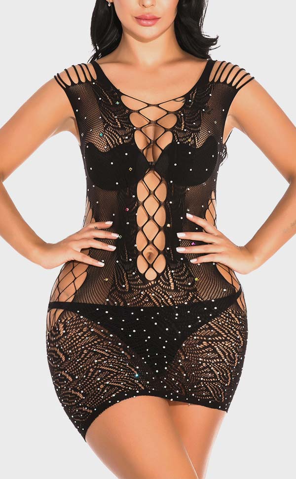 Criss-Cross Rhinestone Mini Dress