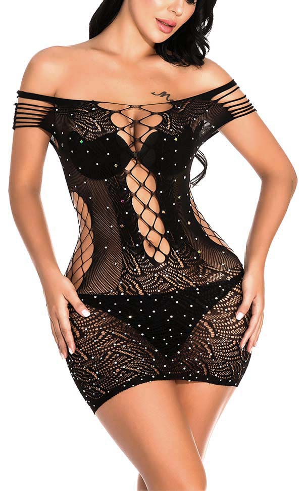 Criss-Cross Rhinestone Mini Dress