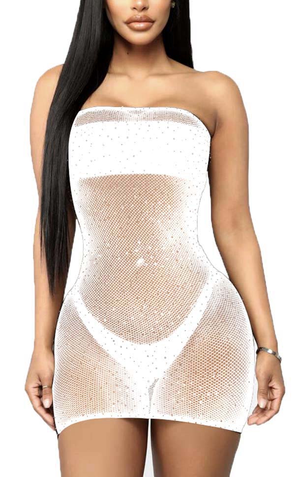 Rhinestone Tube Fishnet Dress