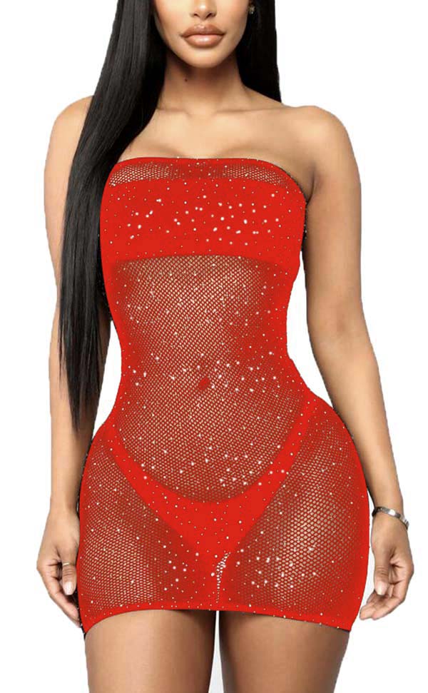 Rhinestone Tube Fishnet Dress