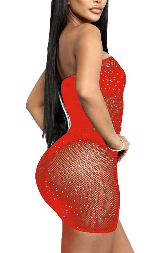 Rhinestone Tube Fishnet Dress