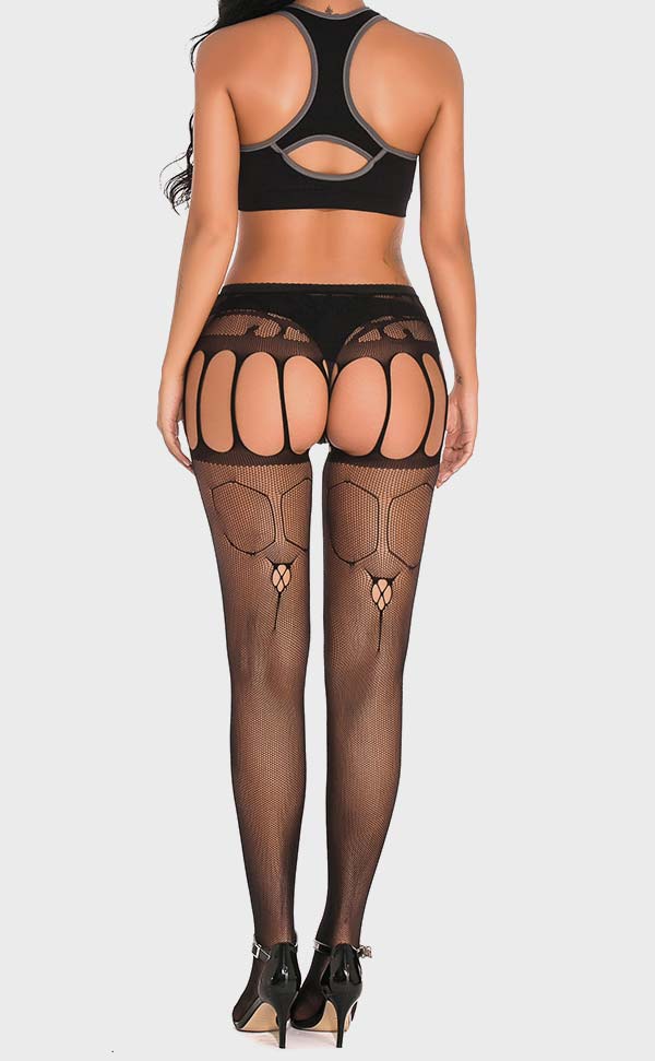 Floral Pattern Garter Tights