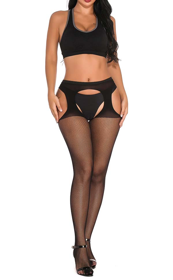 Cut-Out Suspender Fishnet Pantyhose