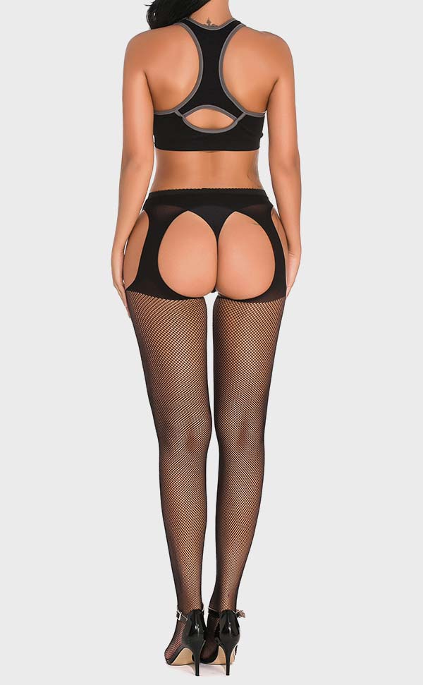 Cut-Out Suspender Fishnet Pantyhose