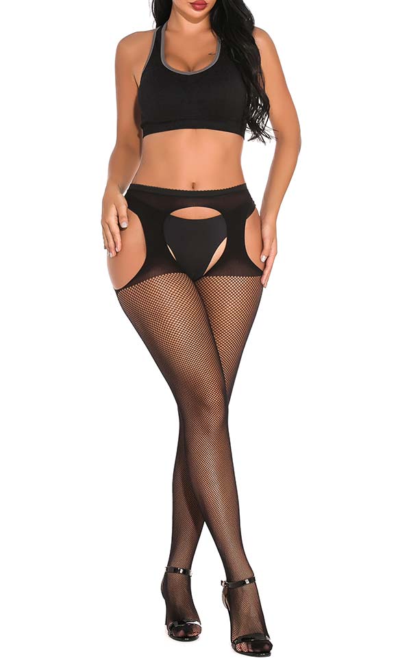 Cut-Out Suspender Fishnet Pantyhose