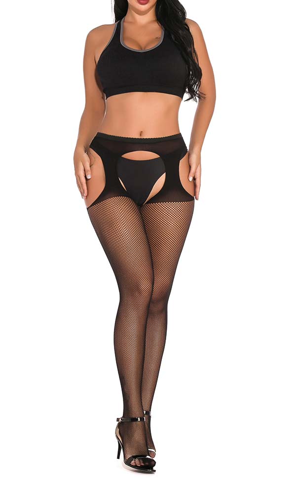 Cut-Out Suspender Fishnet Pantyhose