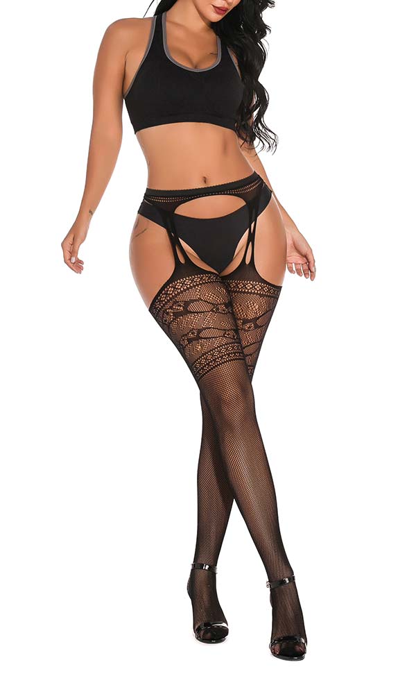 Cut-Out Crochet Net Suspender Pantyhose