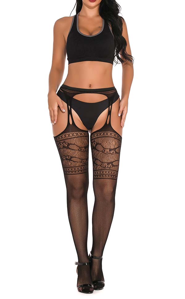 Cut-Out Crochet Net Suspender Pantyhose