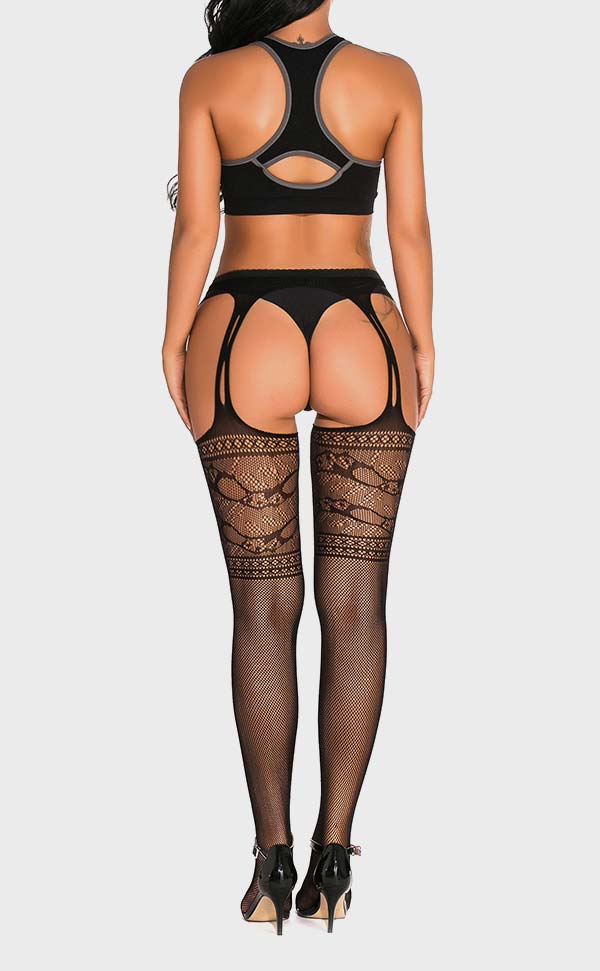 Cut-Out Crochet Net Suspender Pantyhose