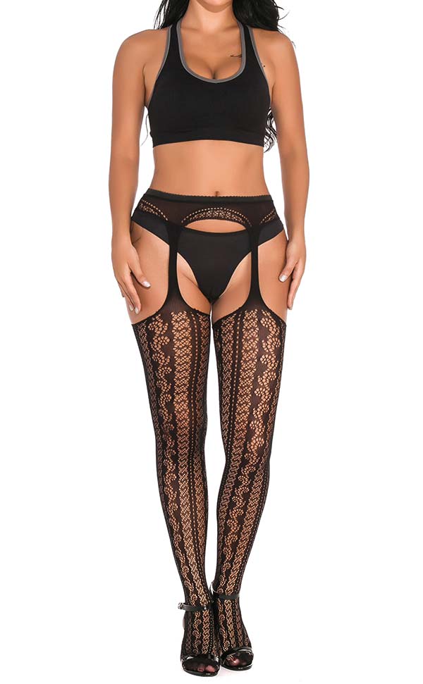 Pinstriped Lace Net Suspender Pantyhose