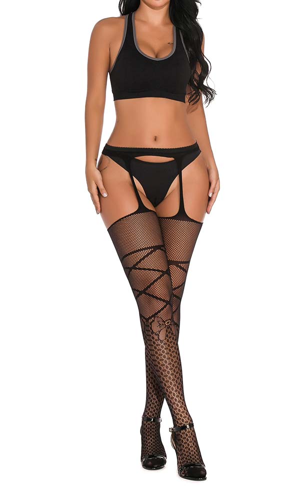 Criss Cross Detail Net Suspender Tights