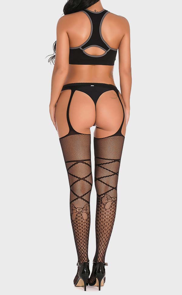 Criss Cross Detail Net Suspender Tights