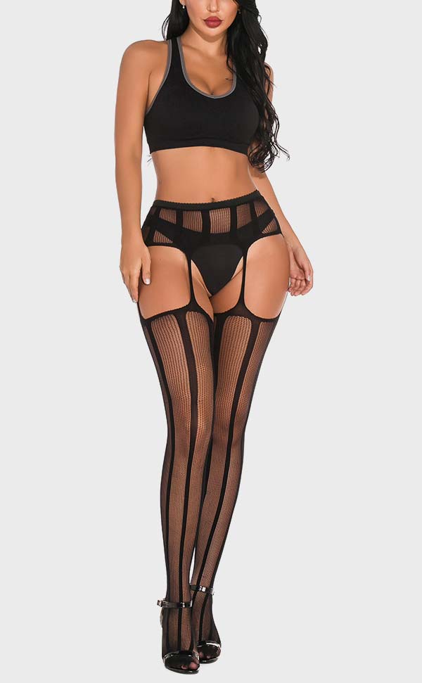 Striped Sheer Net Suspender Pantyhose