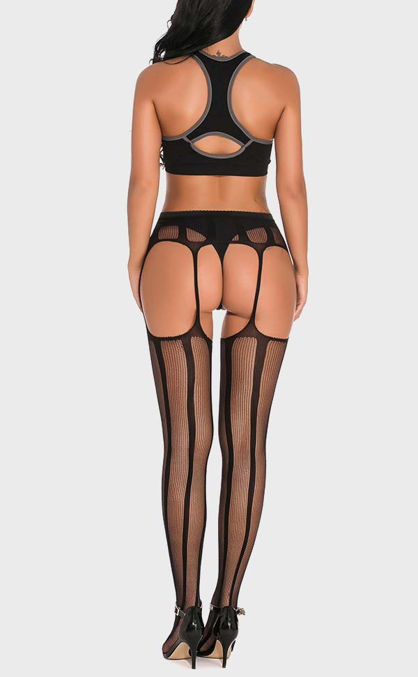 Striped Sheer Net Suspender Pantyhose