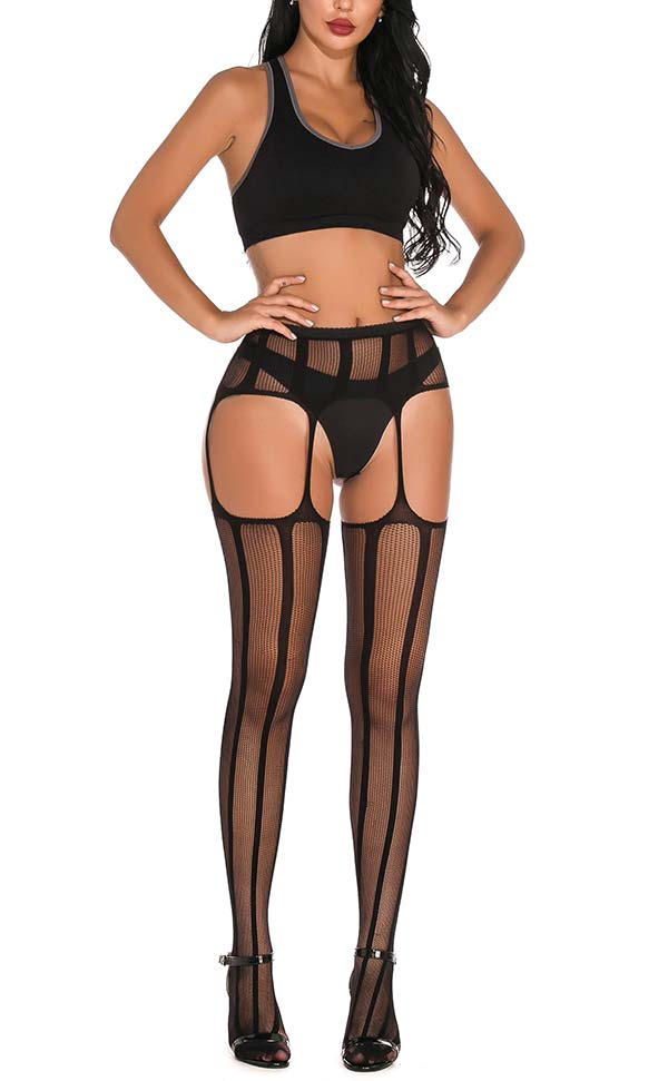 Striped Sheer Net Suspender Pantyhose