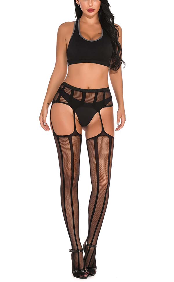 Striped Sheer Net Suspender Pantyhose