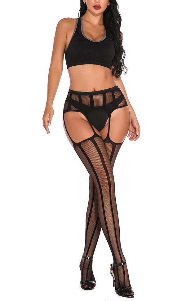 Striped Sheer Net Suspender Pantyhose