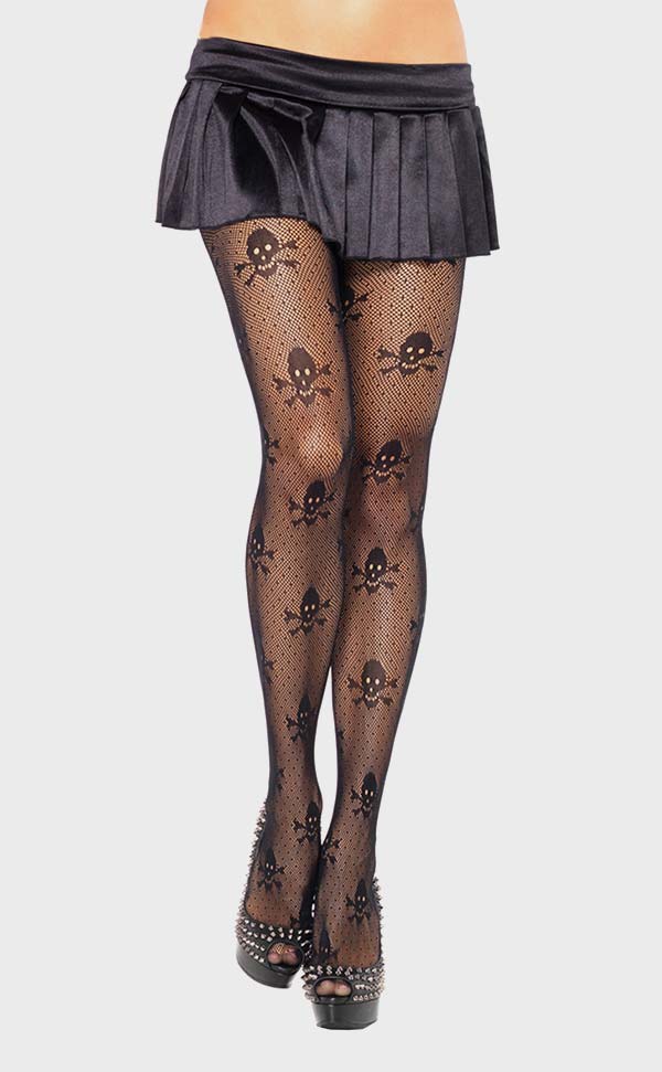 Fishnet and Skull Detailing Pantyhose