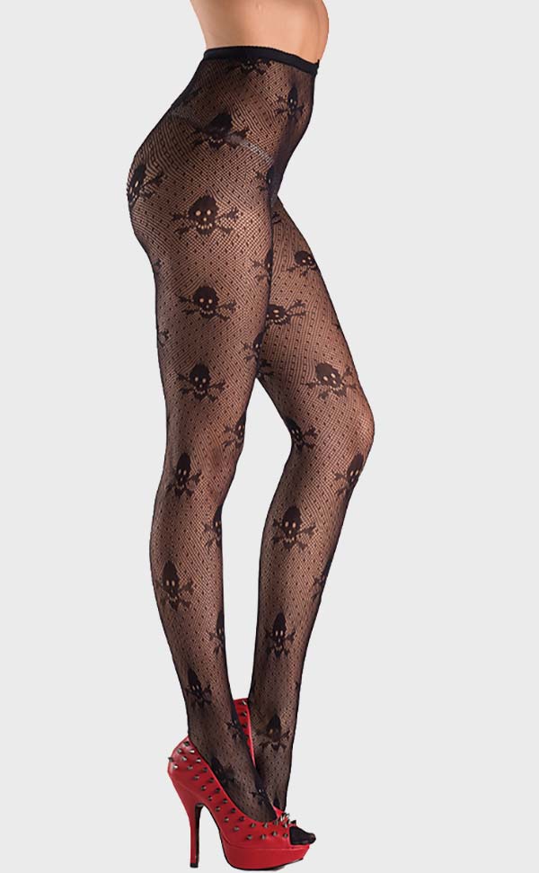 Fishnet and Skull Detailing Pantyhose