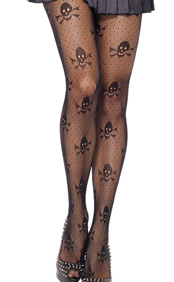 Fishnet and Skull Detailing Pantyhose