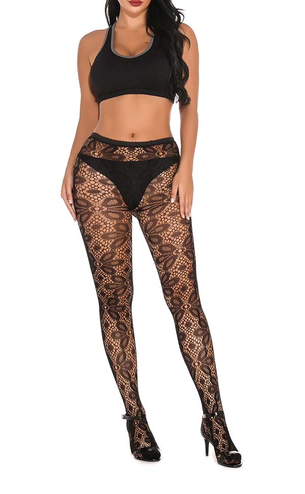 Fishnet and Floral Lace Pantyhose