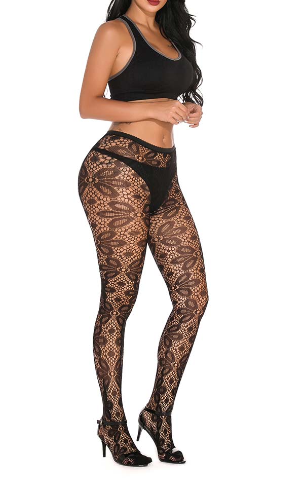 Fishnet and Floral Lace Pantyhose