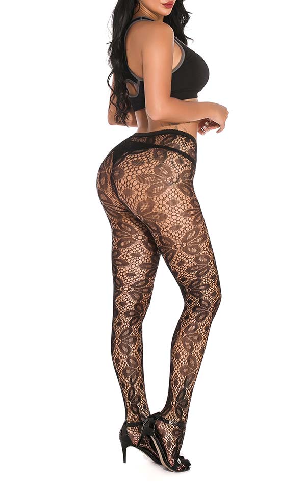 Fishnet and Floral Lace Pantyhose