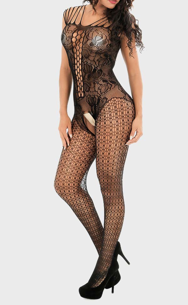 Open Crotch Fishnet and Lace Bodystocking